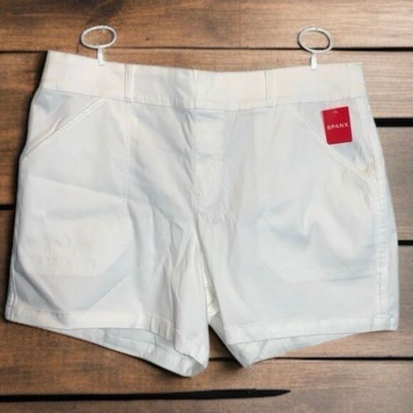 Spanx 3X White 6” Twill Shorts Women’s Plus Size High Rise Stretch Pockets NWT - Picture 2 of 5